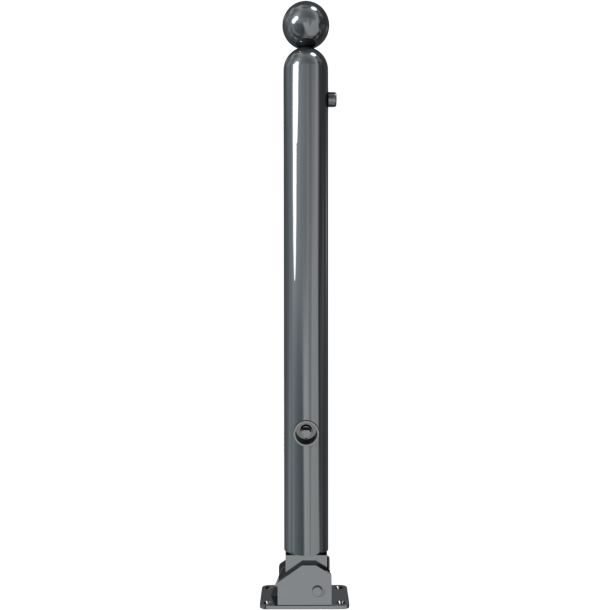 Ornamental bollard | Series 478B | � 76 mm | foldable, self-engaging lockto be fixed by plugs, with base plate 100 x 150 mm | with triangular locking mechanism acc. with DIN 3223 | with 2 eyelets